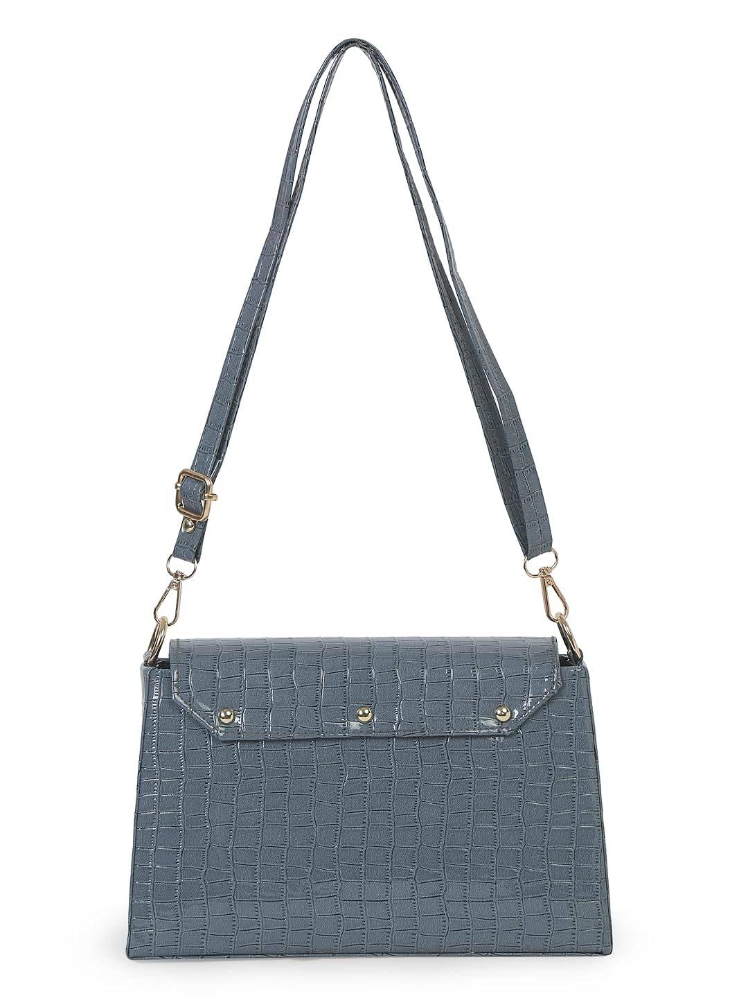 Leatherette Side Sling Bags For Women's Ladies (Croco Frame) (Green_FGO-450) - YuvaFlowers