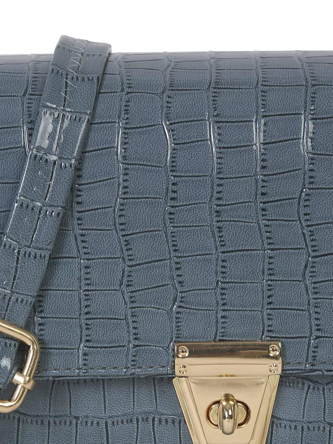 Leatherette Side Sling Bags For Women's Ladies (Croco Frame) (Green_FGO-450) - YuvaFlowers