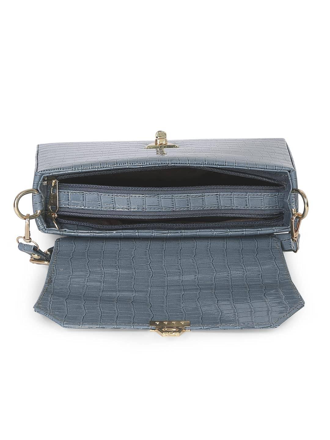 Leatherette Side Sling Bags For Women's Ladies (Croco Frame) (Green_FGO-450) - YuvaFlowers