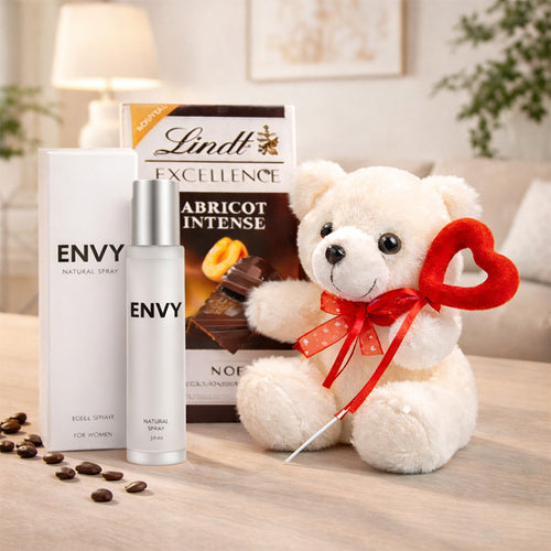 Lindt Chocolates Teddy Bear with Envy Perfume for Women Online Gift Delivery