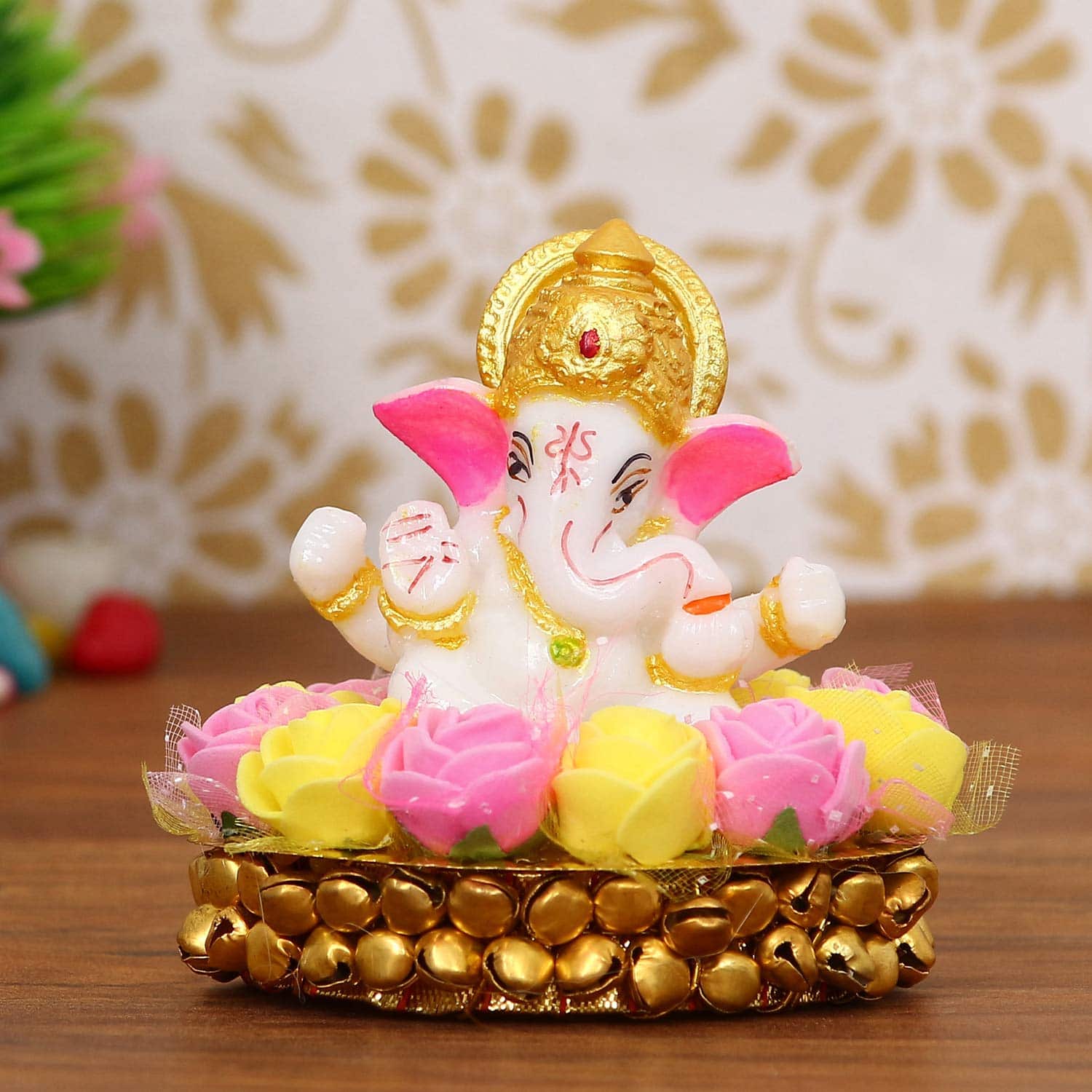 Lord Ganesha Idol on Decorative Handcrafted Plate for Home and Car - YuvaFlowers