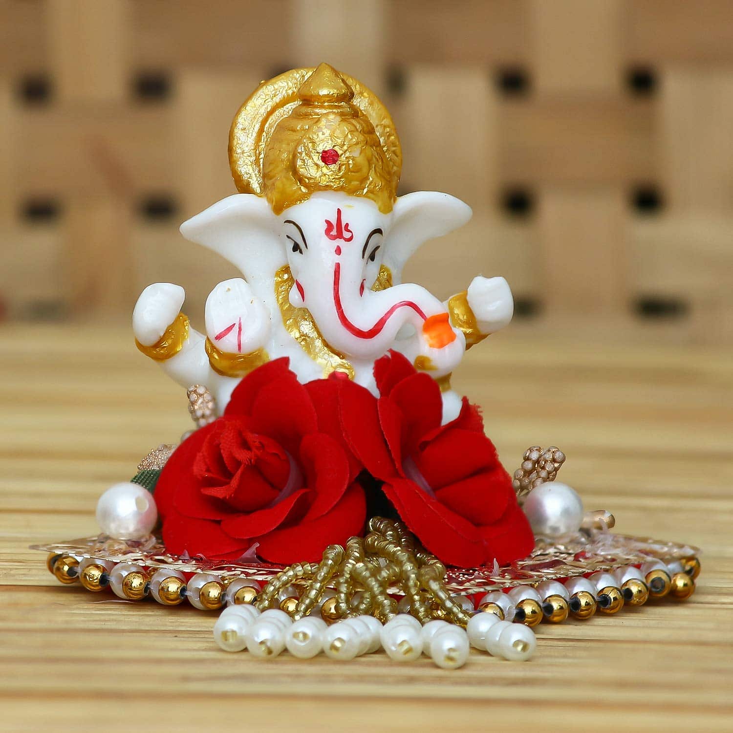 Lord Ganesha Idol on Decorative Handcrafted Plate for Home and Car - YuvaFlowers