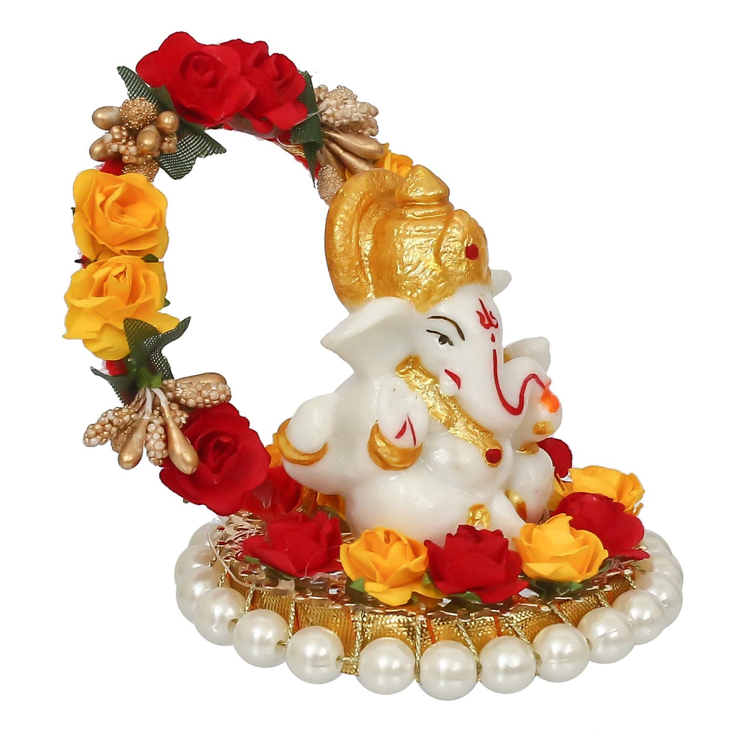 Lord Ganesha Idol on Decorative Handcrafted Plate for Home and Car - YuvaFlowers