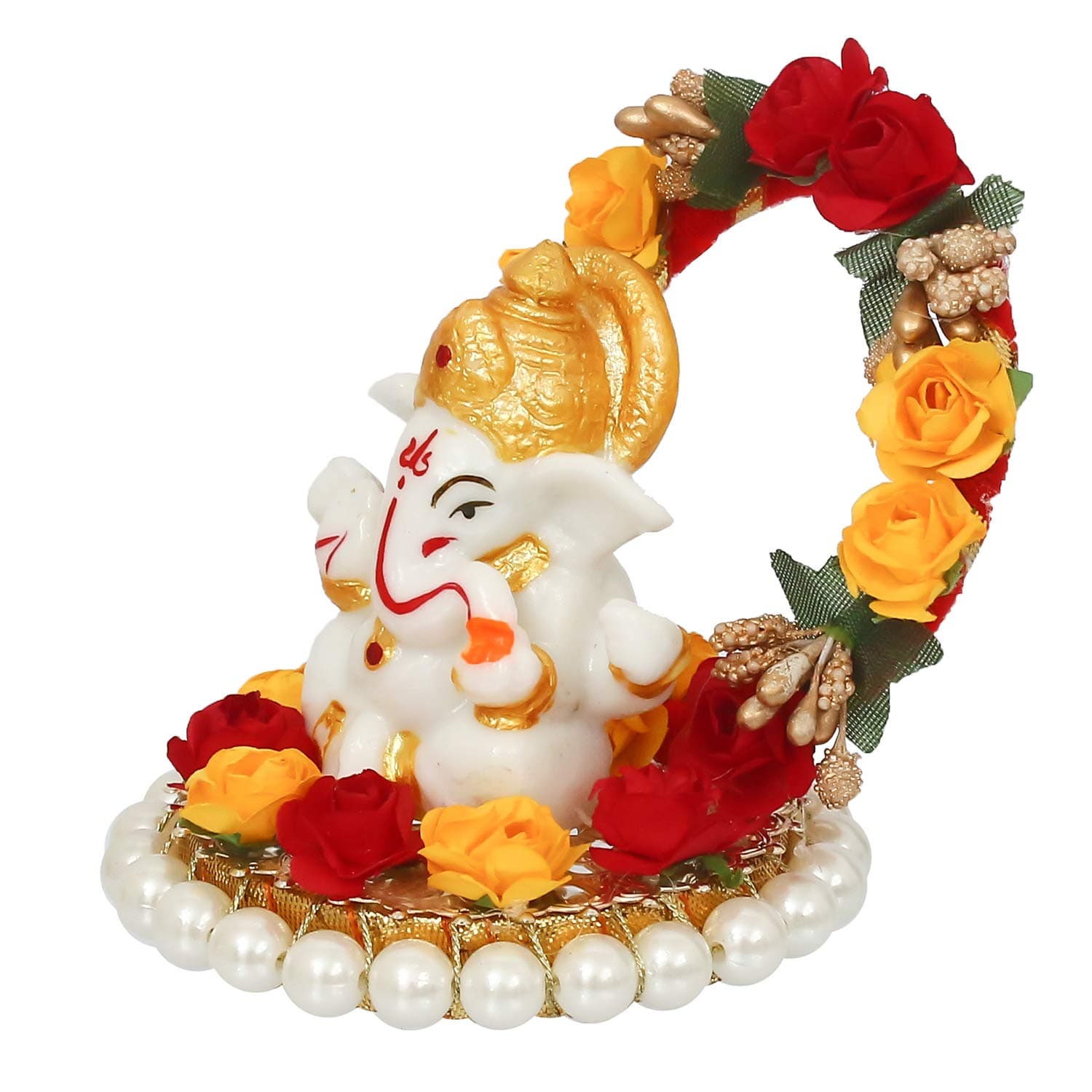 Lord Ganesha Idol on Decorative Handcrafted Plate for Home and Car - YuvaFlowers