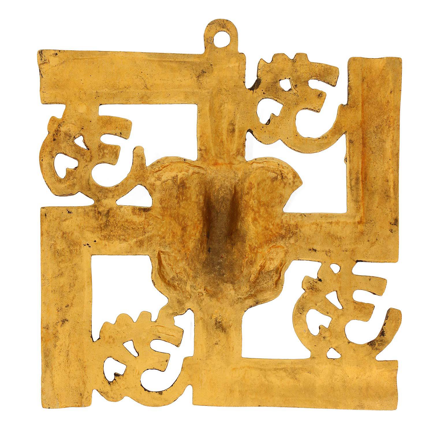 Lord Ganesha on Om Swastik Metal Golden Wall Hanging - YuvaFlowers