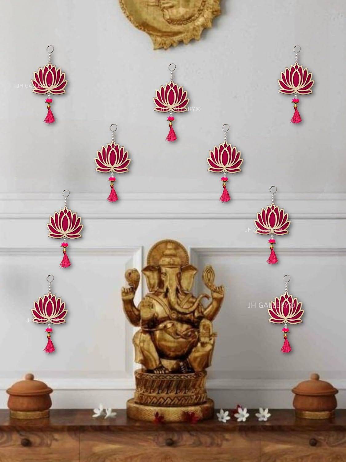 Lotus Hangings for Decoration Wall Hangings for Temple Decor, Diwali Decor | Diwali Decoration Items for Home Decor | Pooja Decoration Items (Pack of 6) - YuvaFlowers