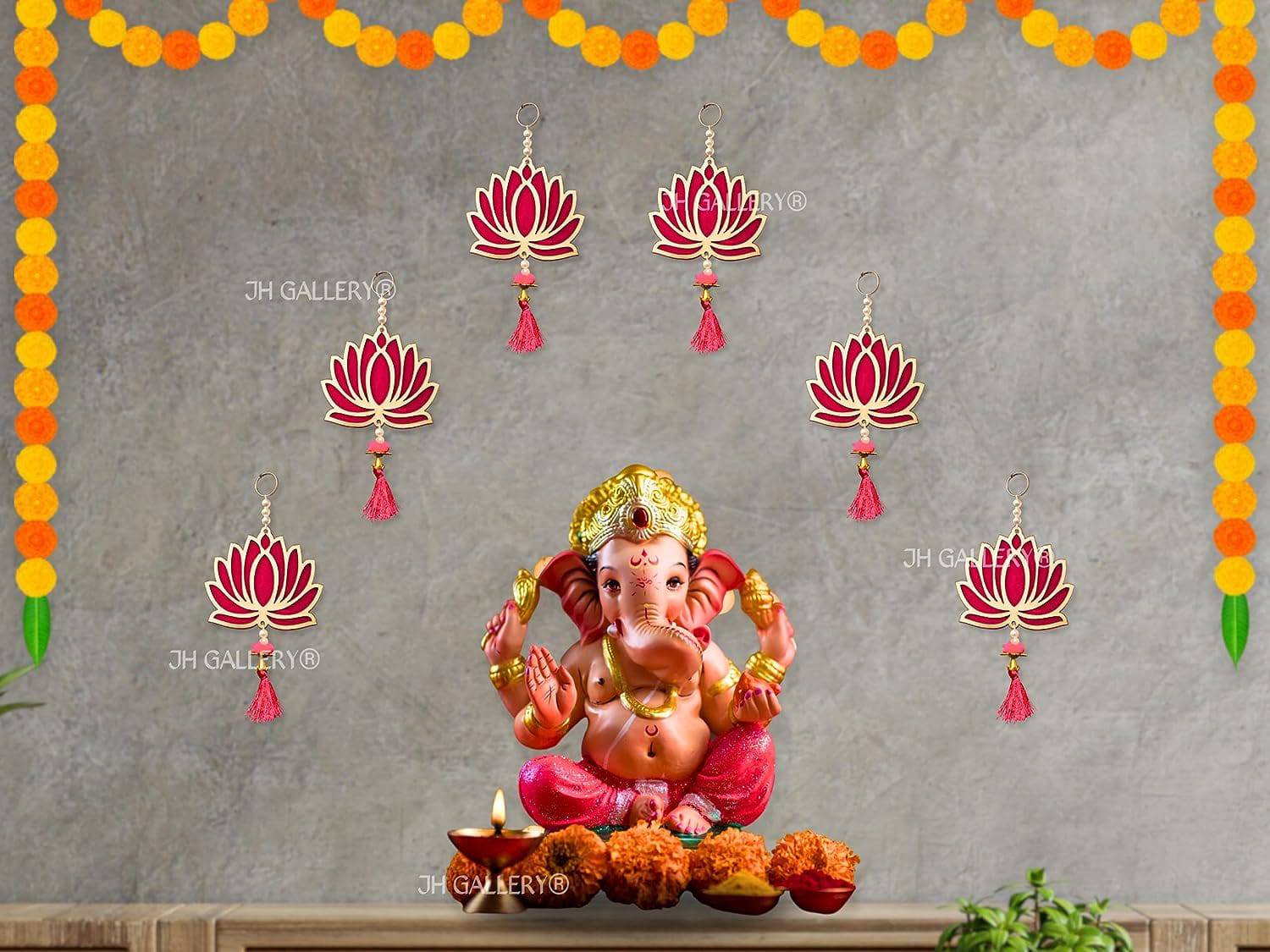 Lotus Hangings for Decoration Wall Hangings for Temple Decor, Diwali Decor | Diwali Decoration Items for Home Decor | Pooja Decoration Items (Pack of 6) - YuvaFlowers