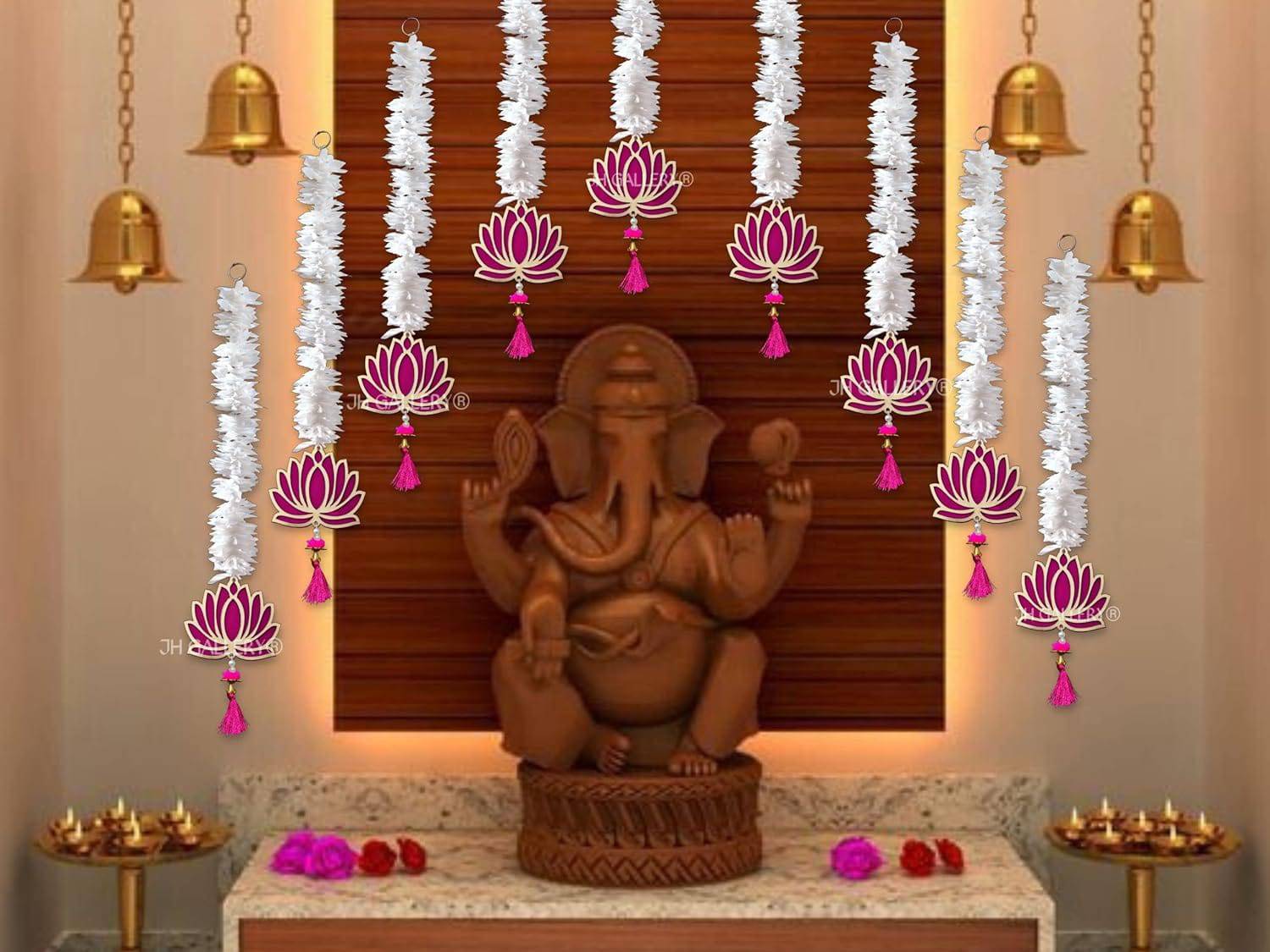 Lotus Hangings for Decoration Wall Hangings for Temple Decor, Diwali Decor | Diwali Decoration Items for Home Decor | Pooja Decoration Items (Pack of 6) - YuvaFlowers