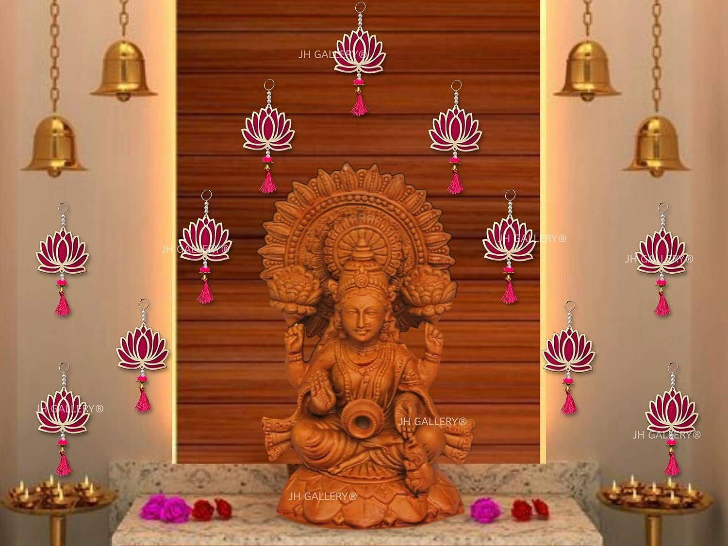 Lotus Hangings for Decoration Wall Hangings for Temple Decor, Diwali Decor | Diwali Decoration Items for Home Decor | Pooja Decoration Items (Pack of 6) - YuvaFlowers