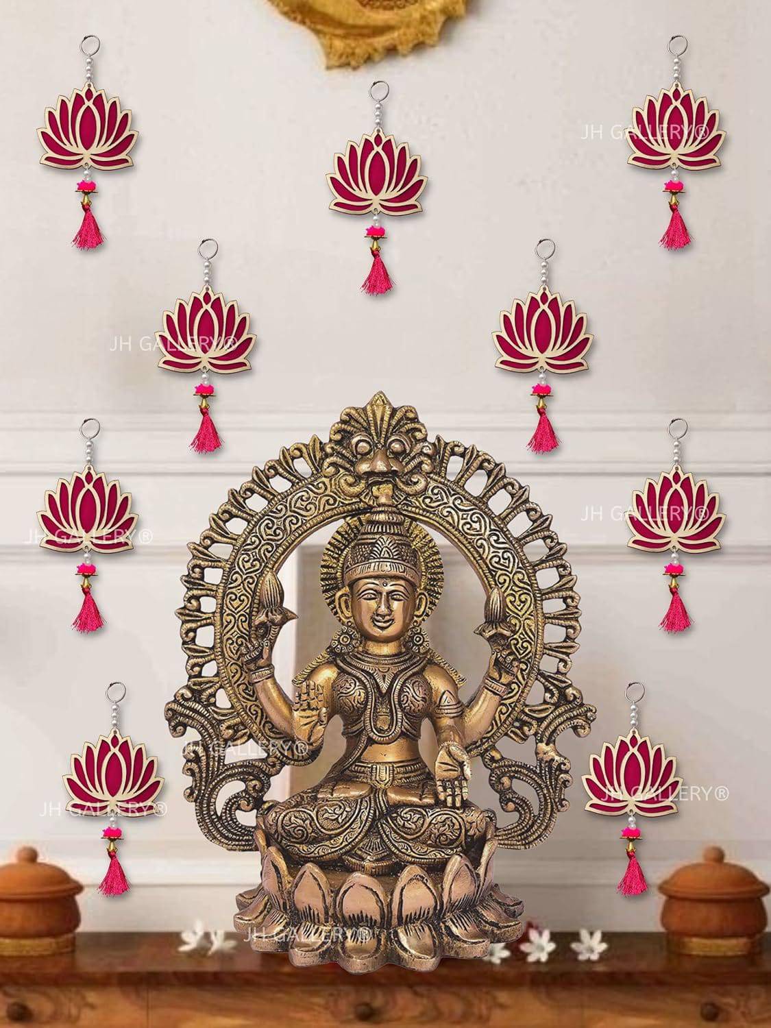 Lotus Hangings for Decoration Wall Hangings for Temple Decor, Diwali Decor | Diwali Decoration Items for Home Decor | Pooja Decoration Items (Pack of 6) - YuvaFlowers