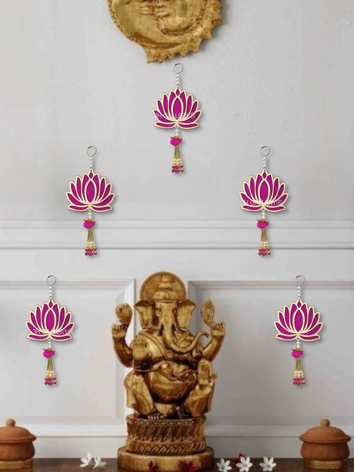 Lotus Hangings for Decoration Wall Hangings for Temple Decor, Diwali Decor | Diwali Decoration Items for Home Decor | Pooja Decoration Items (Pack of 6) - YuvaFlowers