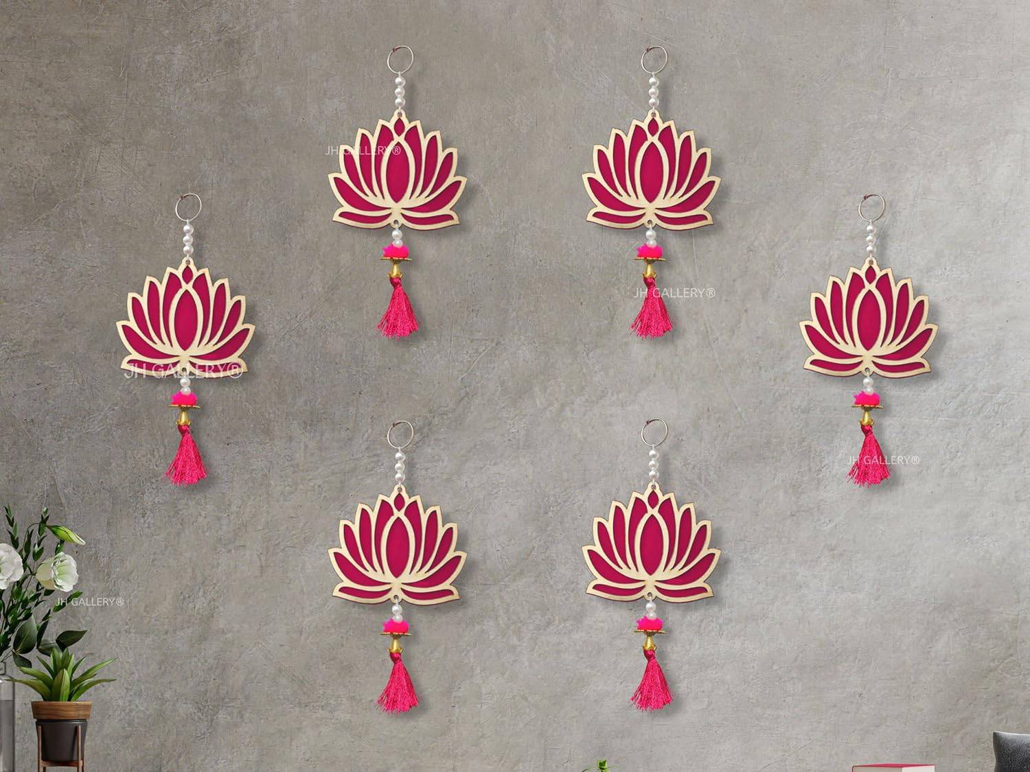Lotus Hangings for Decoration Wall Hangings for Temple Decor, Diwali Decor | Diwali Decoration Items for Home Decor | Pooja Decoration Items (Pack of 6) - YuvaFlowers