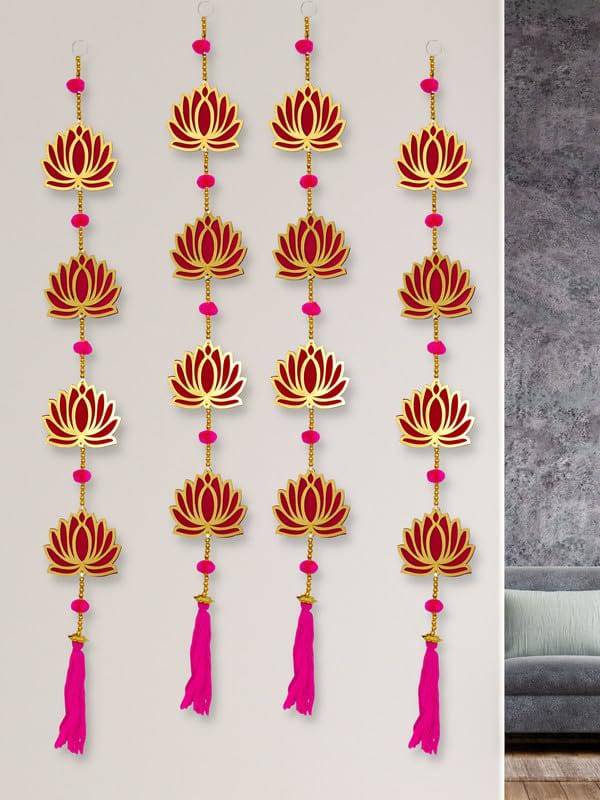 Lotus Hangings for Decoration Wall Hangings for Temple Decor, Diwali Decor | Diwali Decoration Items for Home Decor | Pooja Decoration Items (Pack of 6) - YuvaFlowers