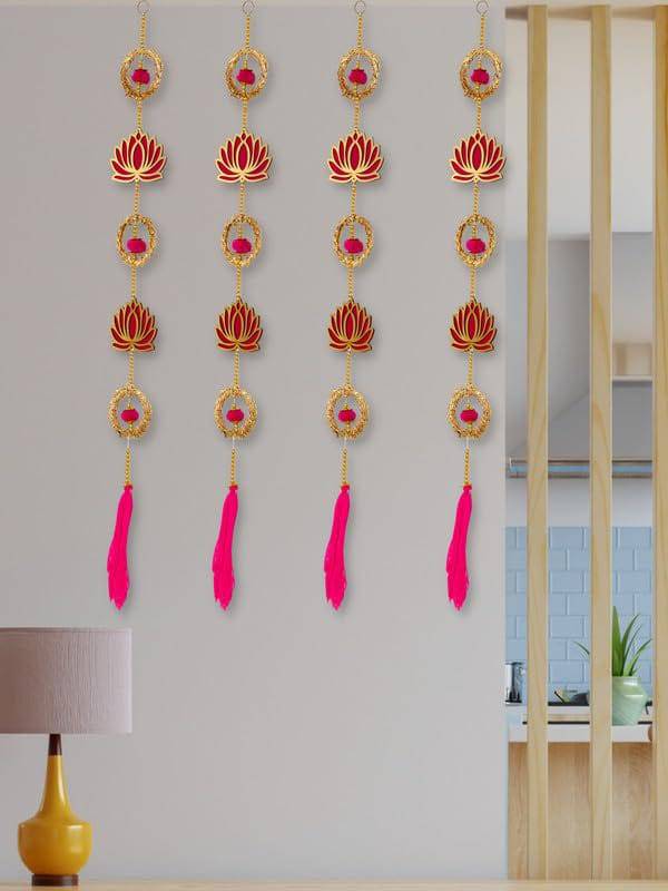 Lotus Hangings for Decoration Wall Hangings for Temple Decor, Diwali Decor | Diwali Decoration Items for Home Decor | Pooja Decoration Items (Pack of 6) - YuvaFlowers