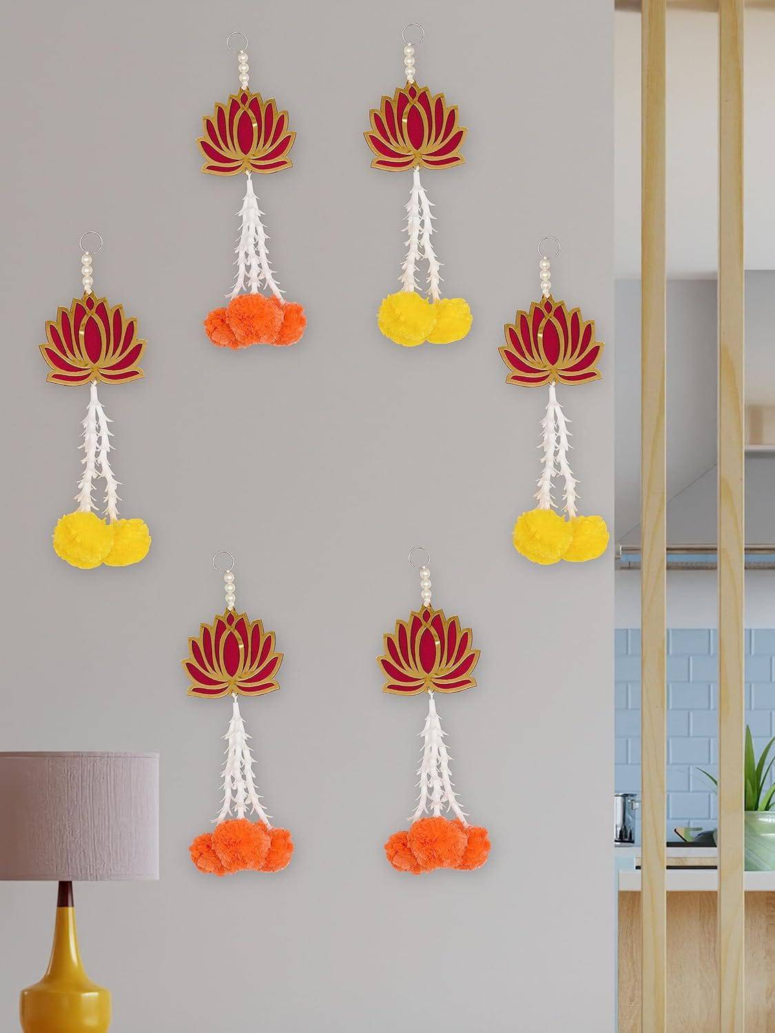 Lotus Hangings for Decoration Wall Hangings for Temple Decor, Diwali Decor | Diwali Decoration Items for Home Decor | Pooja Decoration Items (Pack of 6) - YuvaFlowers