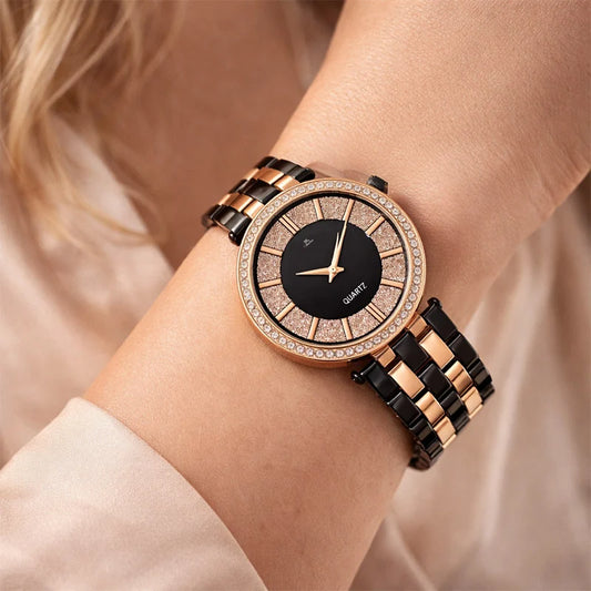 Luxe Noir Rose Gold Crystal Dial Women’s Quartz Watch