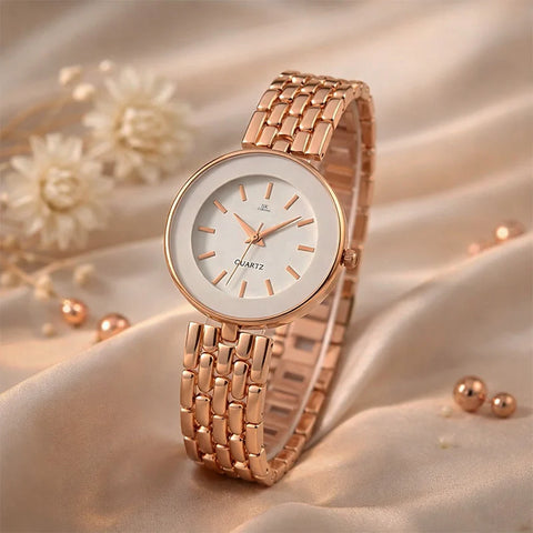 LuxeRose Minimalist Quartz Watch – Rose Gold Stainless Steel