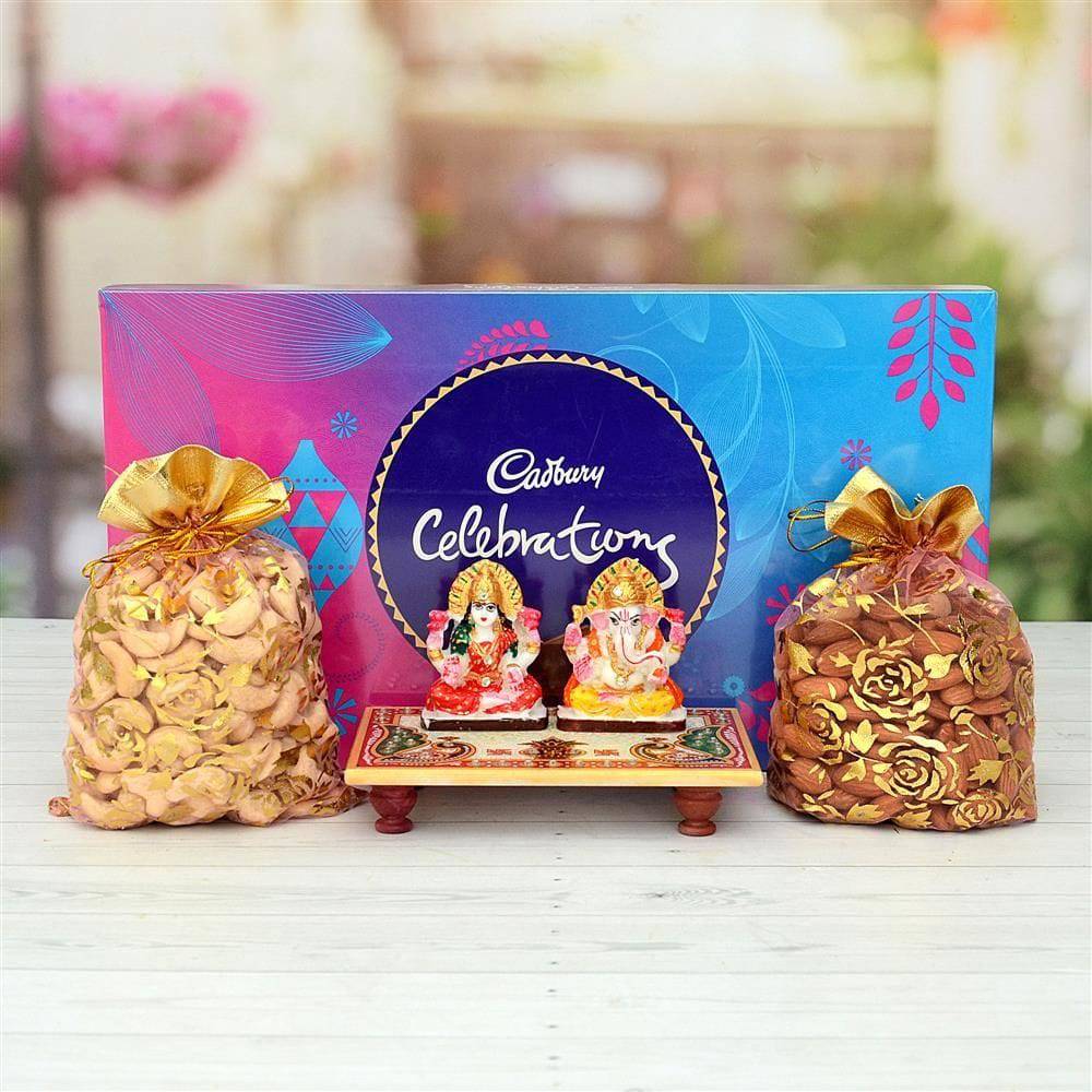 Marbel Laxmi Ganesh with Dry Fruits - YuvaFlowers