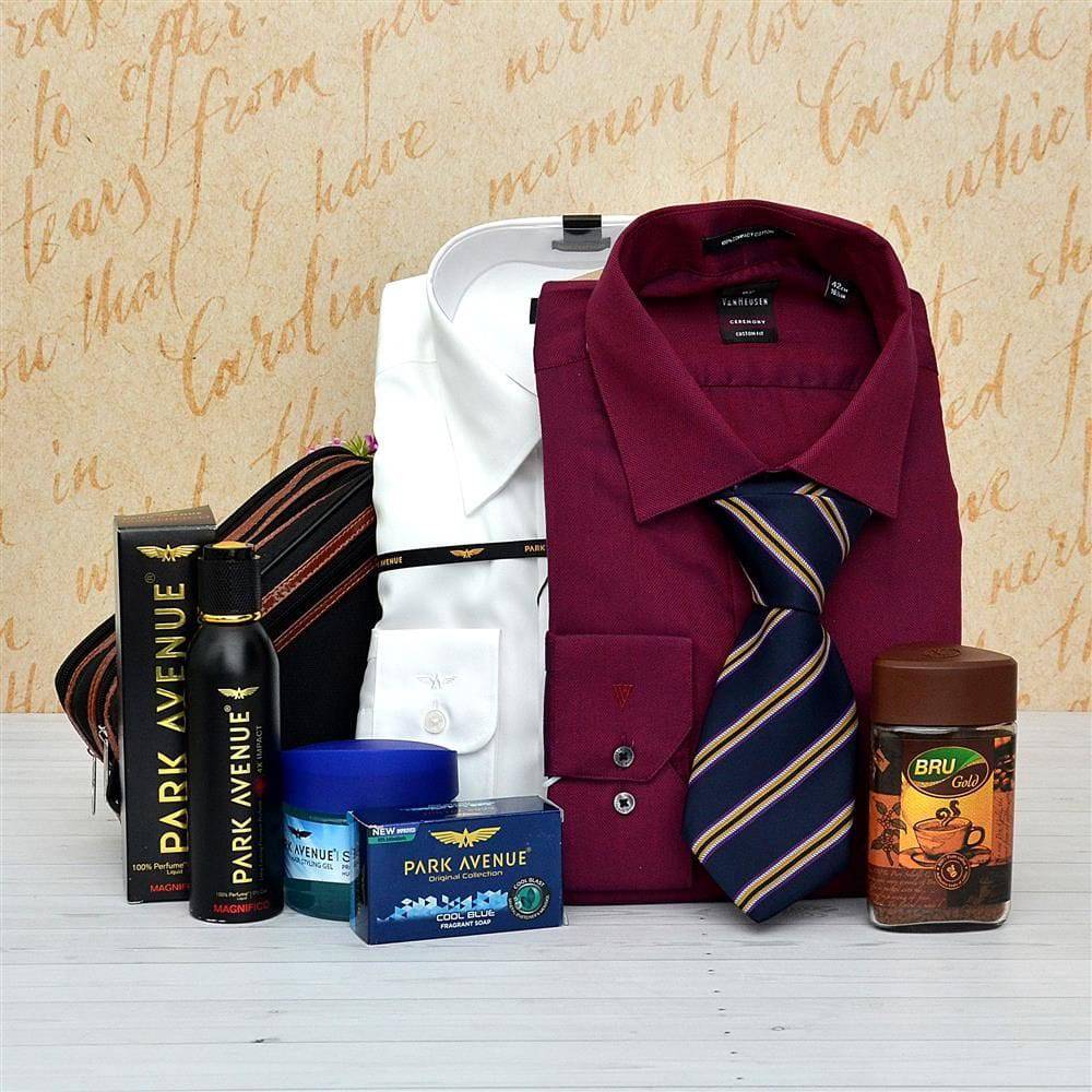 Maroon and White Shirt with Refreshment Kit - YuvaFlowers