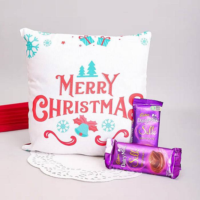 Merry Christmas White Cushion Combo - YuvaFlowers