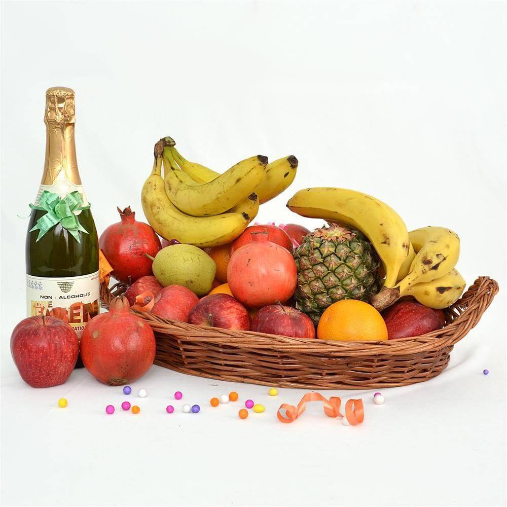 Mesmerising Basket with Fruit Champagne - YuvaFlowers