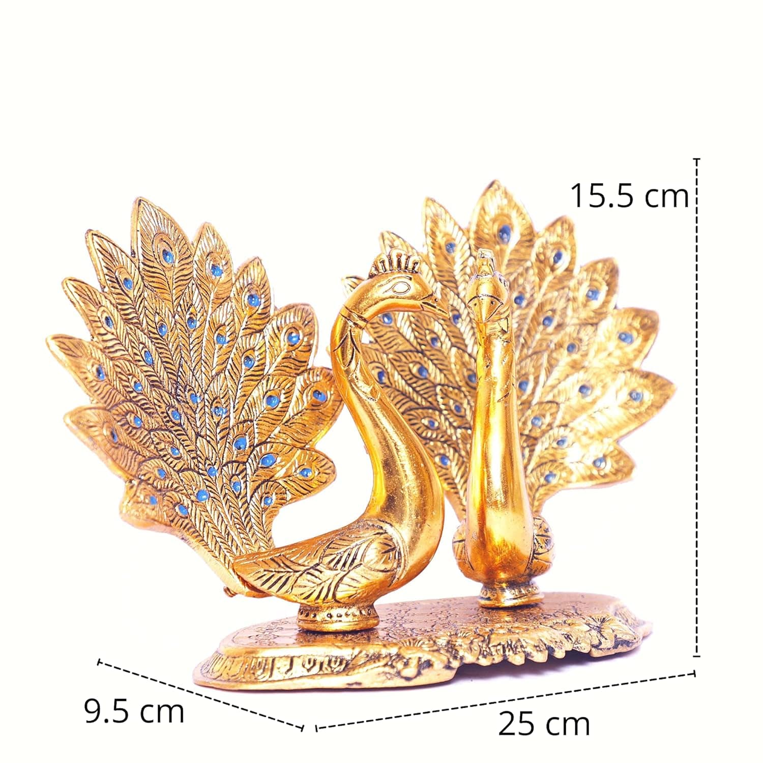 Metal Double Lovers Peacock Statue, Showpiece Figurine- Standard, Gold - YuvaFlowers