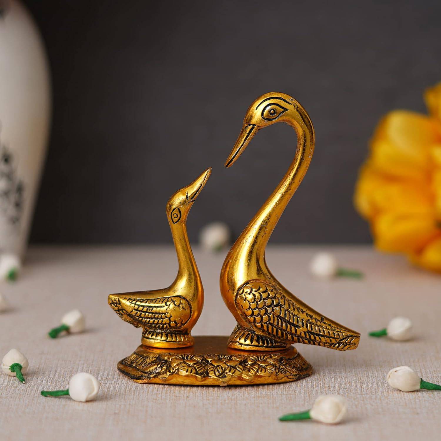 Metal Kissing Duck Showpiece for Home and Living Room Decor,- Decorative Items for Home, Antique Home Decor (6 Inches, Golden, 1 Piece) - YuvaFlowers