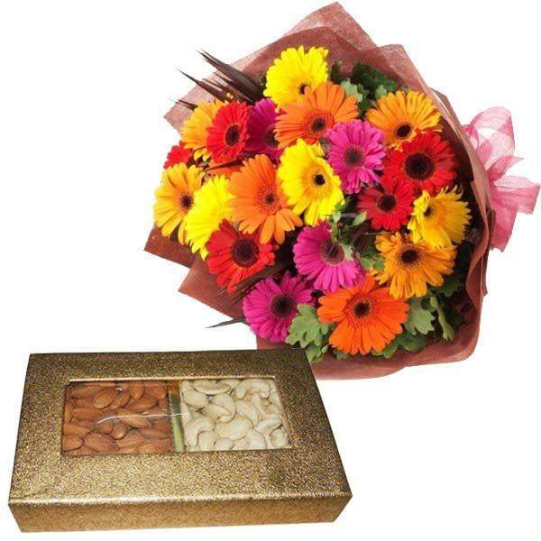 Mix colorful gerberas with Dryfruit - YuvaFlowers