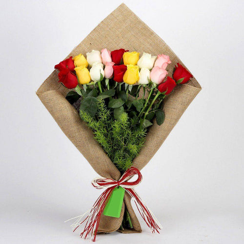Mix Roses Bouquet In Jute Wrapping Online Gift Delivery