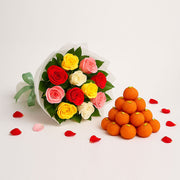 Mix Roses Bouquet with Ladoos