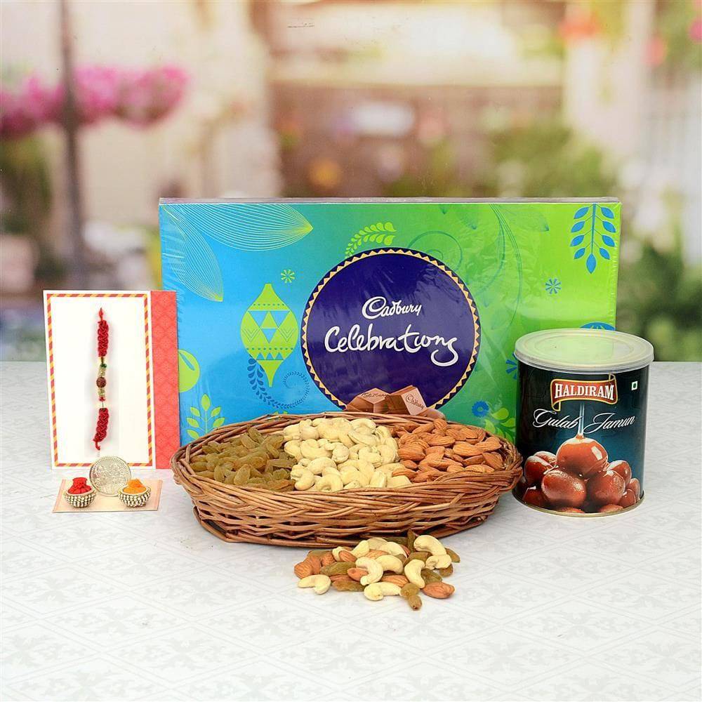 Mixed All In One Goodies Basket for Rakhi - YuvaFlowers