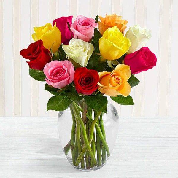Mixed Roses Vase Arrangement - YuvaFlowers