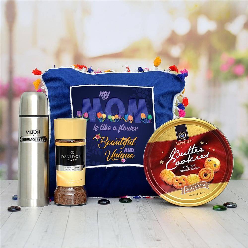 Mom Pillow with Davidoff Coffee Hamper - YuvaFlowers