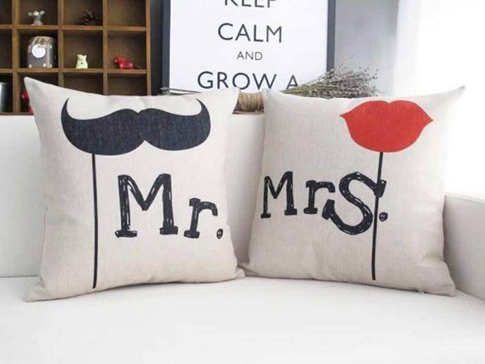 Mr Moustache And Mrs Red Lips Couple Cushions - YuvaFlowers
