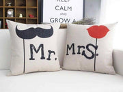 Mr Moustache And Mrs Red Lips Couple Cushions - YuvaFlowers