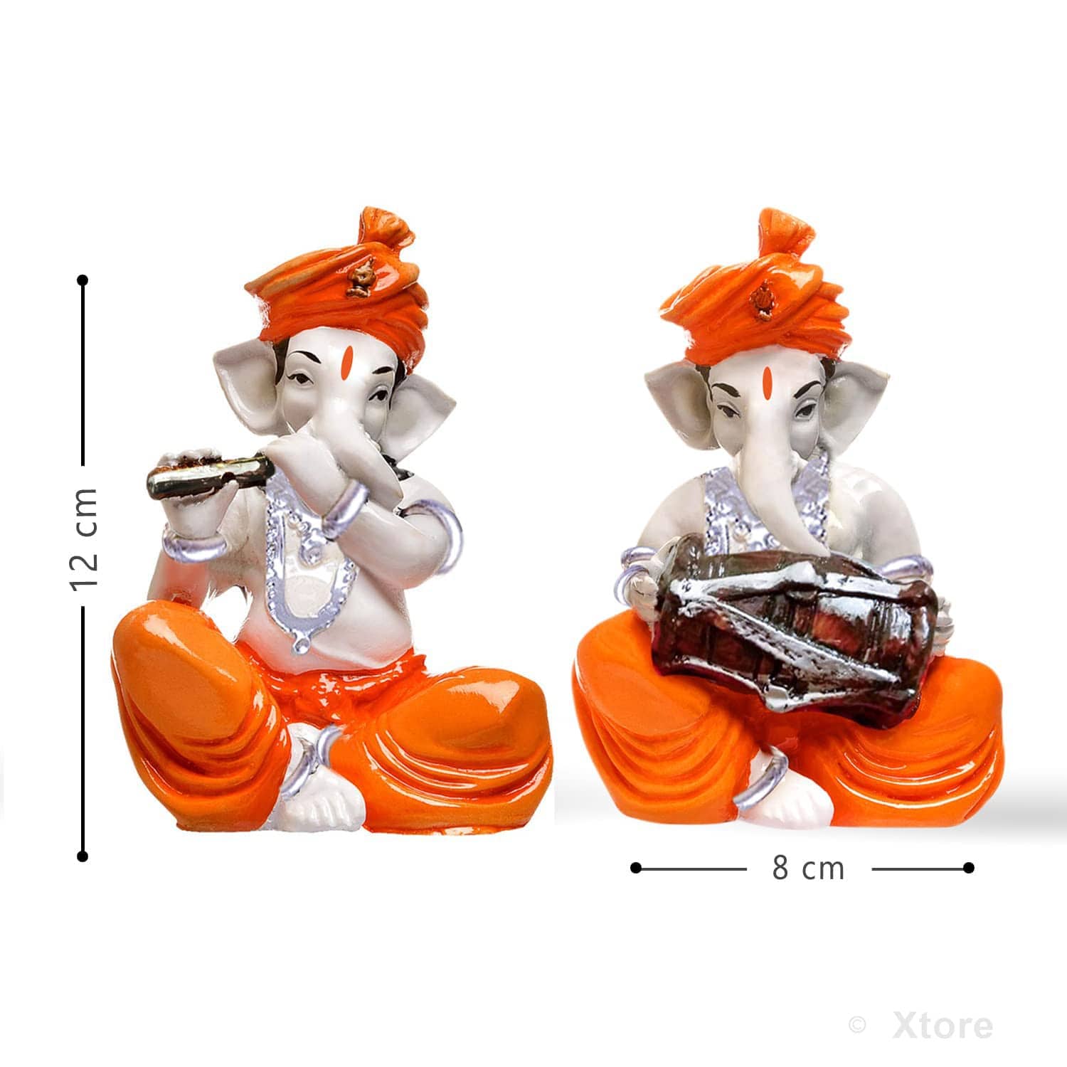 Musical Ganesha Pair for Home Decor | Brings Prosperity - (Orange and White, Pack of 2)(Resin) - YuvaFlowers