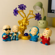 Musical Monk Buddha Figurines with Golden Elephant Showpiece - Decorative Gift Set