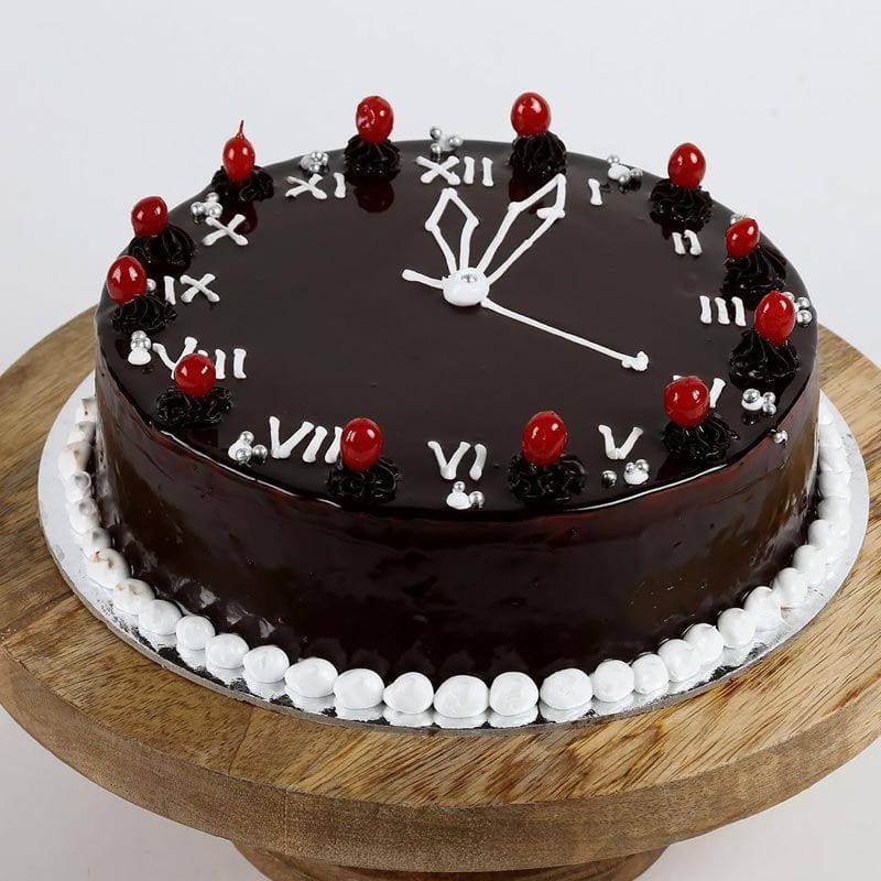 New Year Clock Chocolate Cake- Half Kg - YuvaFlowers