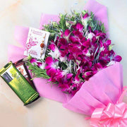 Orchid Bouquet with Temptation Rakhi Combo - YuvaFlowers