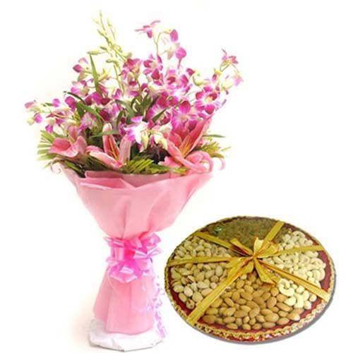 Orchids N Dryfruits-Diwali - YuvaFlowers