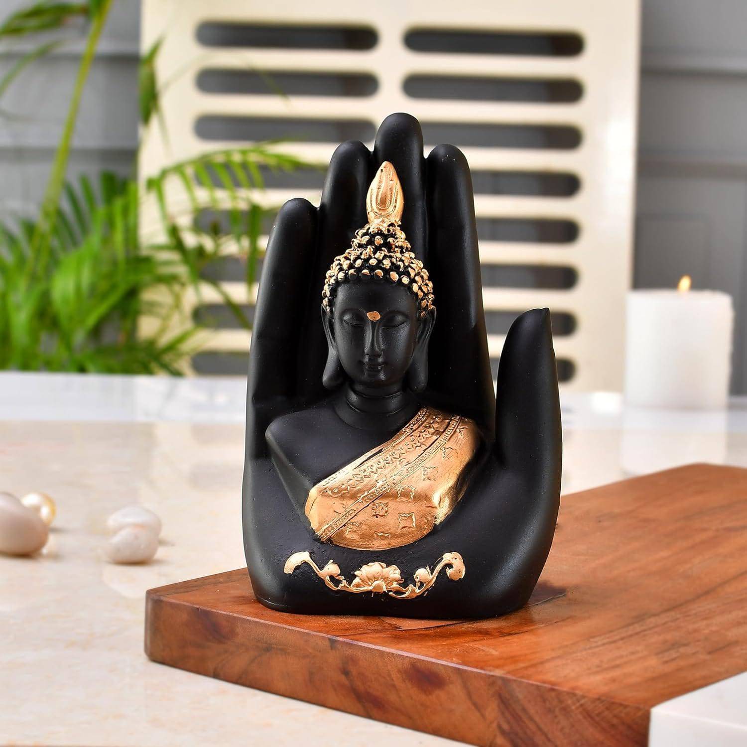 Palm Buddha Idol for Home Decor - Serene Handcrafted Buddha Statue -Buddha Statues Showpieces for Living Room - YuvaFlowers