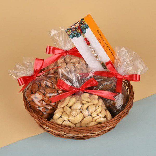 Pearl Rakhi N Dry Fruits Basket - YuvaFlowers
