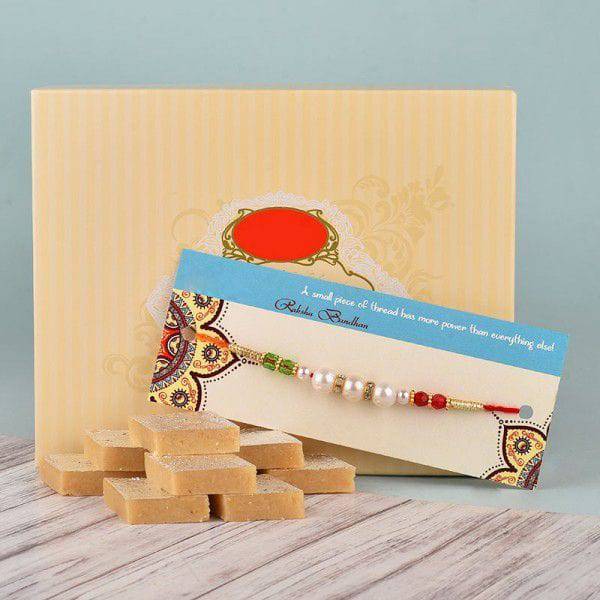 Pearl Rakhi N Kaju Katli Half Kg - YuvaFlowers