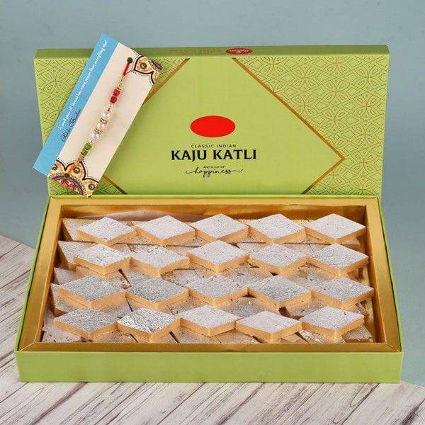 Pearl Rakhi N Kaju Katli - YuvaFlowers