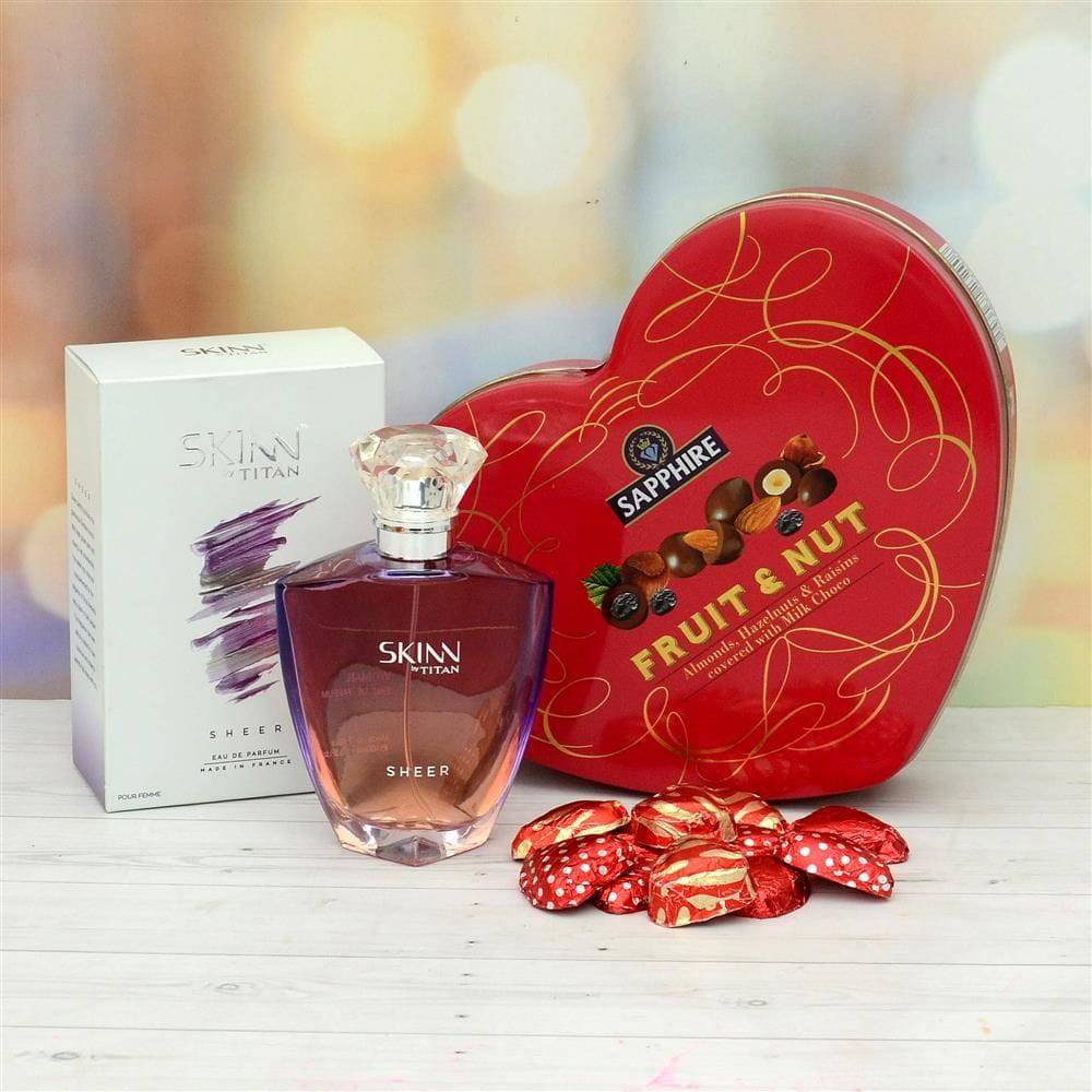 Perfume With Chocolates & Sapphire Assortment - YuvaFlowers