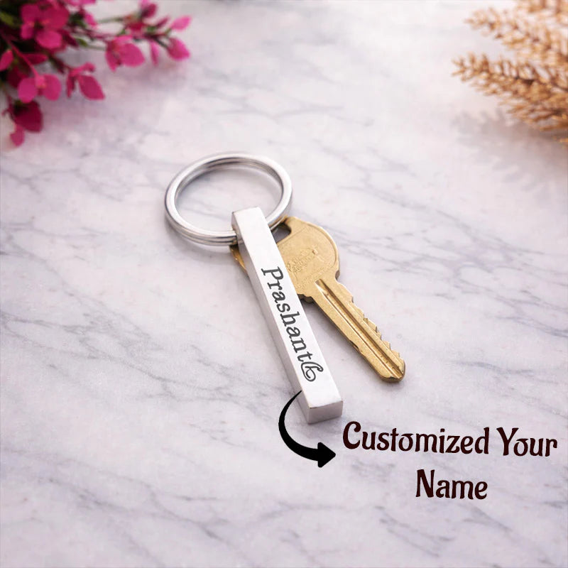Personalized Engraved Metal Bar Keychain – Custom Name Key Ring