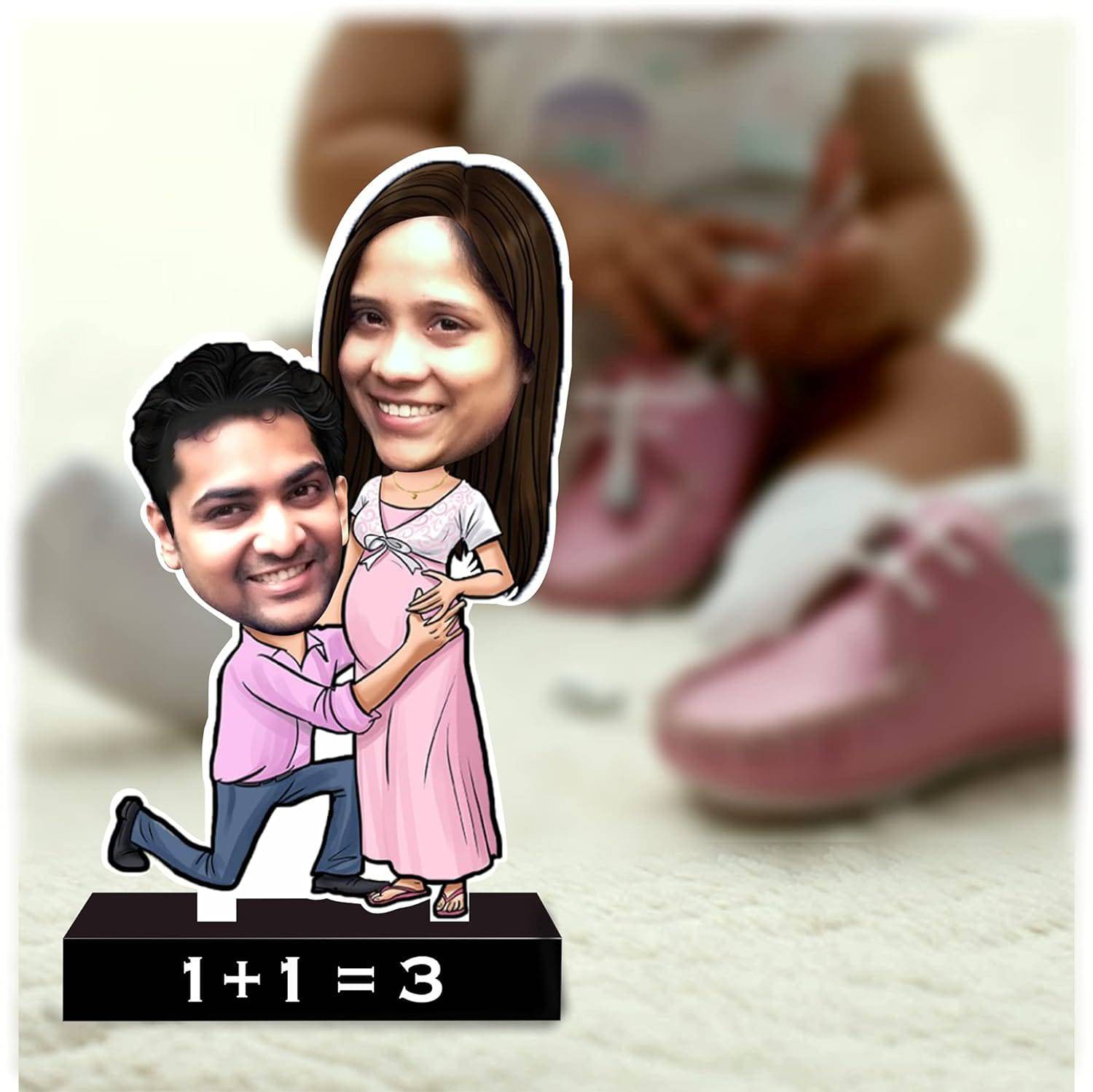 Personalized Gifts for Pregnant Wife/Women - Baby Shower Gift for Expecting Mom | Caricature Couple Standee with Cutout with Customised Captions (Baby Shower) - YuvaFlowers