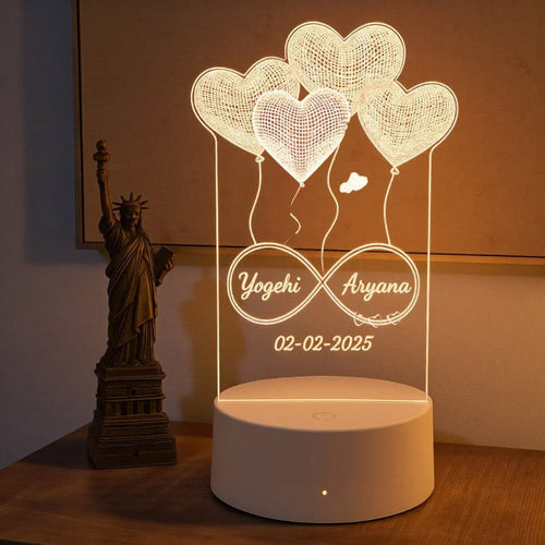 Personalized Heart Balloon Infinity LED Lamp with Custom Names & Date Online Gift Delivery