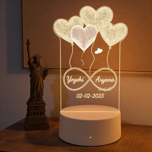 Personalized Heart Balloon Infinity LED Lamp with Custom Names & Date