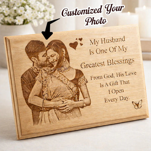 Personalized Wooden Photo Engraved Plaque for Husband – Romantic Gift from Wife Online Gift Delivery
